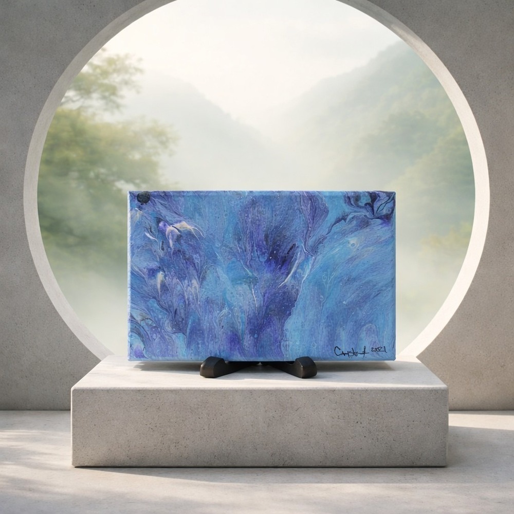 Acrylic Poured/Fluid Art Abstract Canvas Painting 5 X 7. Beautiful Blues!
